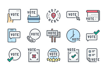 Election and Voting color line icon set. Ballot box, Electoral vote and Political poll linear icons. Vote for a candidate colorful outline vector sign collection.