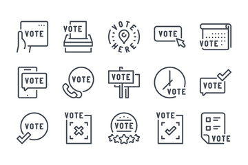 Election and Voting line icon set. Ballot box, Electoral vote and Political poll linear icons. Vote for a candidate outline vector sign collection.