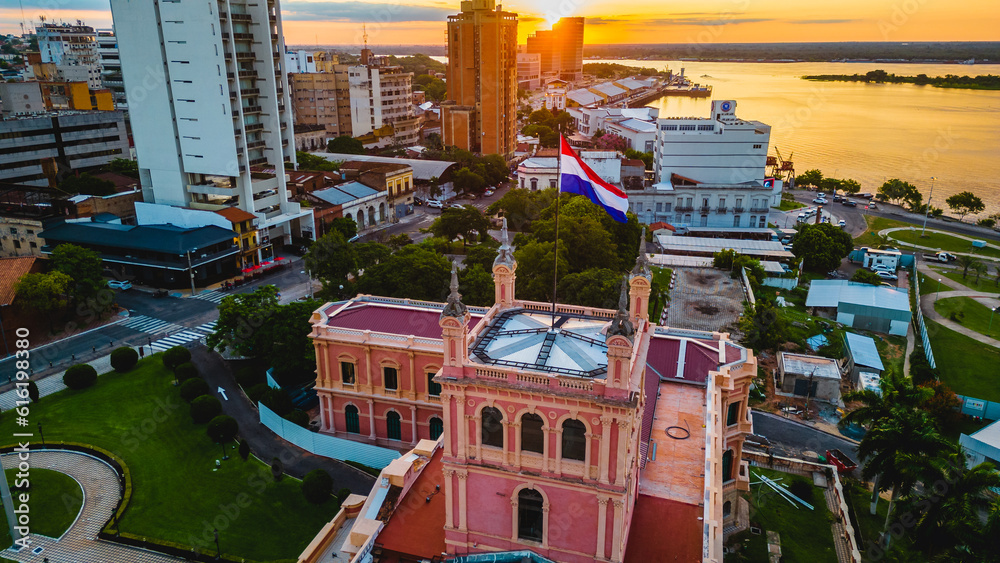 Wall mural presidential palace of the lopez in asuncion paraguay aerial drone view above neighborhood and gover - Wall murals