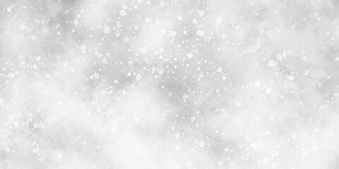 Abstract winter morning shiny white snow is falling randomly with various bokeh particles, beautiful grey watercolor background with glitter particles for wallpaper and design and presentation.