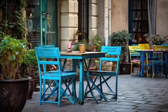 tables and chairs on the patio or sidewalk Generative AI