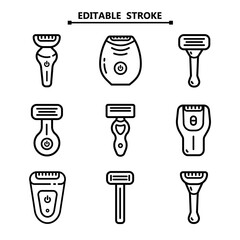 Shaving razors editable stroke outline icon set