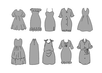 グレーのミニ丈半袖ワンピースのイラストセット