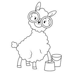 Fluffy summer alpaca coloring page