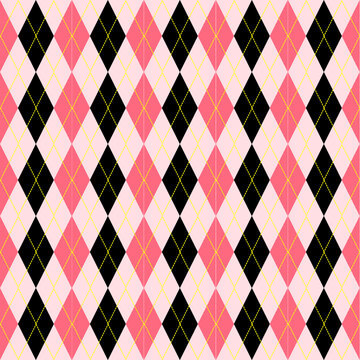 Seamless background pattern. Argyle pattern in pink and black.