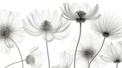 Obraz premium Art background with transparent x-ray flowers. Blooming flowers. Beautiful floral backdrop. Generative AI. Illustration for cover, card, postcard, interior design, packaging, invitations or print.