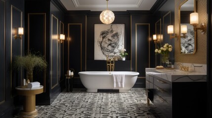 A sumptuous bathroom that exudes glamour and sophistication. Generative AI
