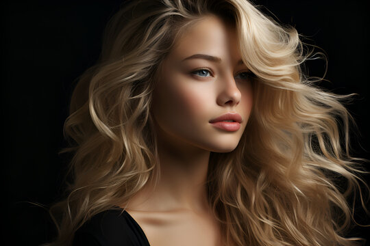 Generative ai portrait of beautiful blond woman on gradient background