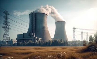 Fototapeta premium Nuclear power station. Generative AI
