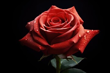 Red rose isolated on black background. Genaretive Ai