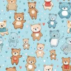 seamless pattern repeating texture background design ,fashion graphics, textile prints, fabrics teddy bear toy bear. Generative AI