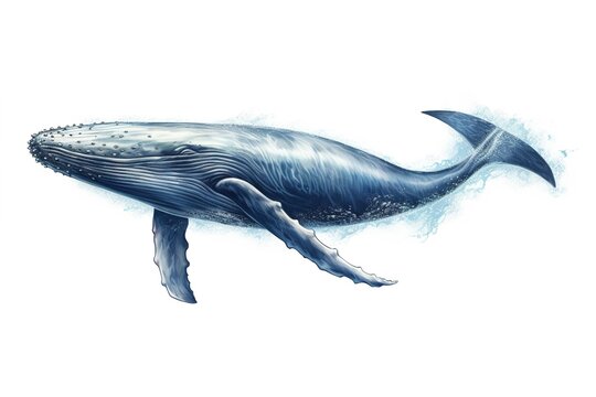 Blue Whale Drawing Isolated On White Background. Generated By AI.