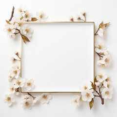 Naklejka na ściany i meble cherry blossom floral square frame on white background