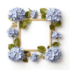 hydrangea floral square frame on white background