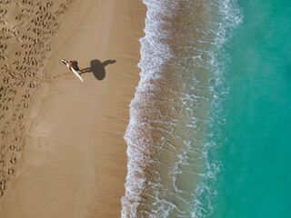 Aerial view of surfer at the beach - 616204591