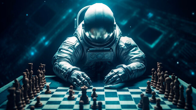 an astronaut in space playing chess , space background

