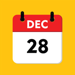 calender icon, 28 december icon with yellow background