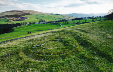 Torwoodlee prehistoric broch circular stone foundation circa 100 AD beside ramparts of older Iron...