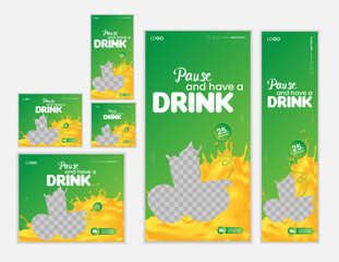 Fototapeta premium Set of drink web banner template design for social media posts, vector eps 10 file format