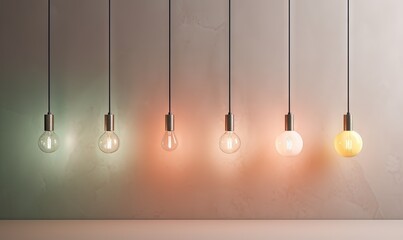  a row of light bulbs hanging from a ceiling fixture in a room with a wall in the back ground and a wall in the back ground.  generative ai