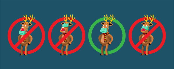 Reindeer character and wearing a mask the wrong way and the right way.