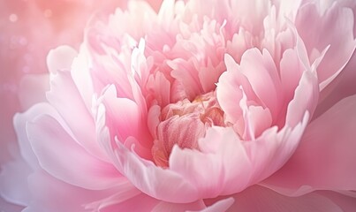  a close up of a pink flower with water droplets on it's petals and a blurry background of pink petals and leaves in the background.  generative ai