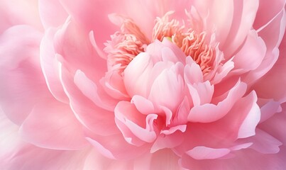  a close up of a pink flower with a white center and a yellow stamen in the middle of the center of the flower, with a soft pink background.  generative ai