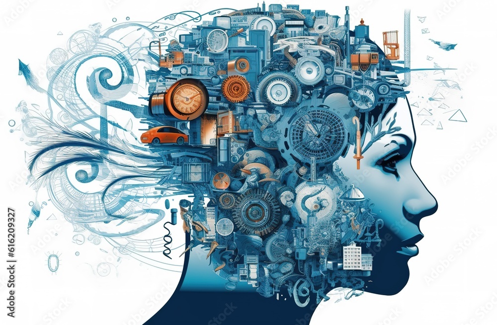 Poster human big data visualization. futuristic artificial intelligence concept. aesthetic cyber mind desig