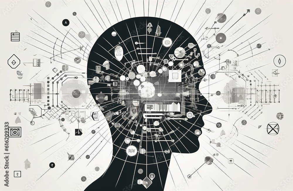Poster human big data visualization. futuristic artificial intelligence concept. aesthetic cyber mind desig