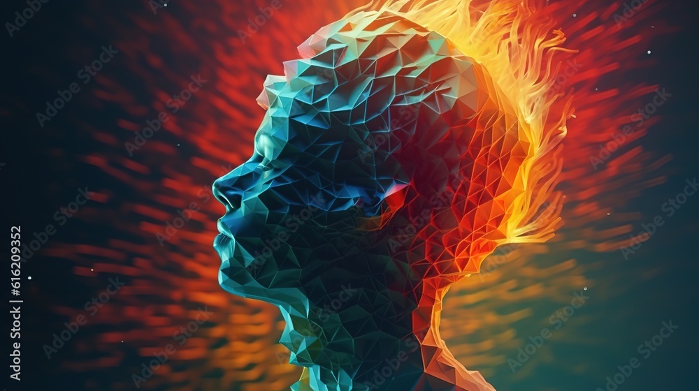 Poster human big data visualization. futuristic artificial intelligence concept. aesthetic cyber mind desig