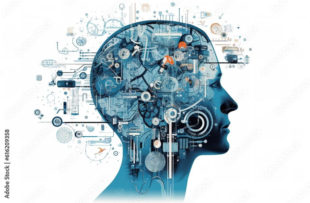 Poster human big data visualization. futuristic artificial intelligence concept. aesthetic cyber mind desig
