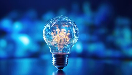 Abstract blue glowing light bulb. Low poly design. Abstract geometric background. Frame light connecting structure. Modern 3d graphic concept.