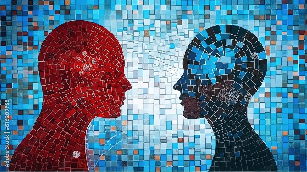 Poster human big data visualization. futuristic artificial intelligence concept. aesthetic cyber mind desig