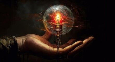Obraz na płótnie Canvas light bulb on black background, abstract energy magic concept
