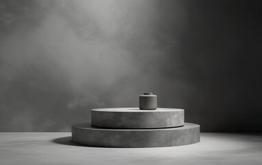 3d rendering empty mockup scene of concrete texture rectangle podium set for product template, dark gray wall with daylight and shadow