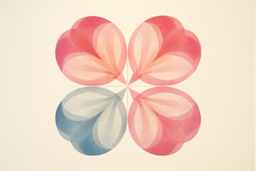 Blooming Flower Boho Chic Risograph Art Print Background or Wallpaper - Modern Pastel Color Tones with Symmetrical Design on Beige/Tan/Cream Background - Unique, Soft, and Muted - Generative AI