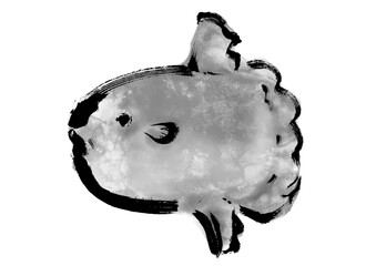 マンボウの手描き和風イラスト和風素材