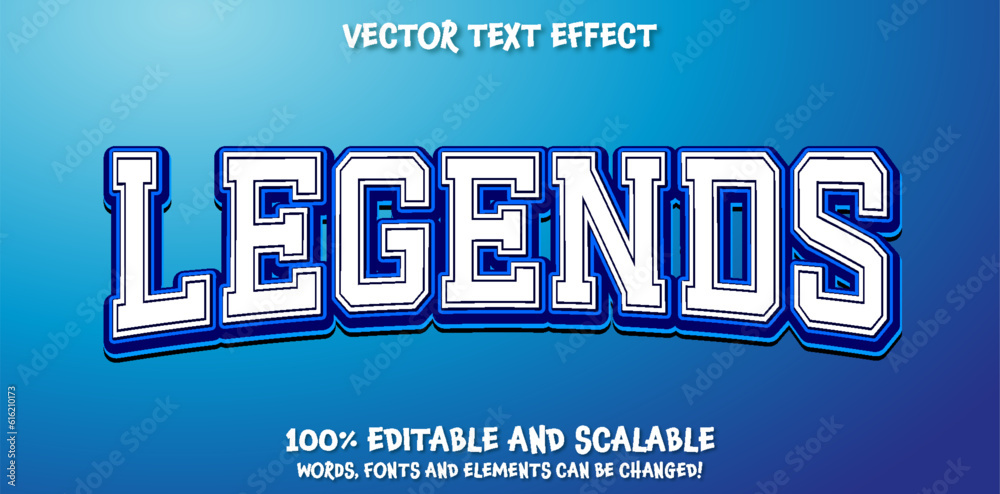 Fototapete legend 3d text effect curved style. editable text effect.