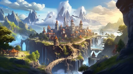 Naklejka premium Fantasy Landscape Game Art