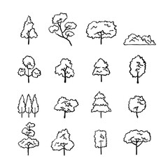 Set of Tree doodle hand drawing, Vector