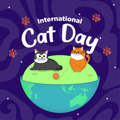 Vector Cute International Cat Day Flat Hand Drawn theme Earth Cat Illustration