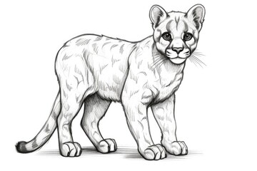 Fototapeta na wymiar Cute Cougar drawing on white background - generative AI