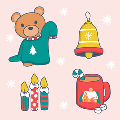 collection items for christmas or new year card vector