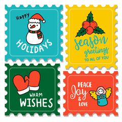 collection stamp with items for christmas or new year card