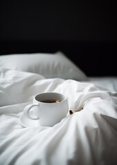 Fototapeta na wymiar Morning Bliss: Coffee on White Sheets. Generative AI