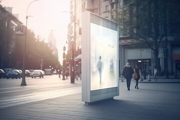 Dynamic Advertising: Blank Mock-up Street Banner in a Crowded City. Generative AI