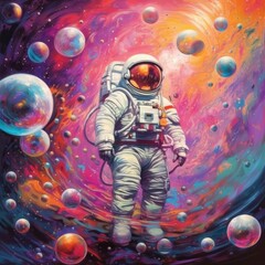 Obraz na płótnie Canvas An astronaut in outer space. Colorful illustration, suitable for T-shirts, posters, postcards and books