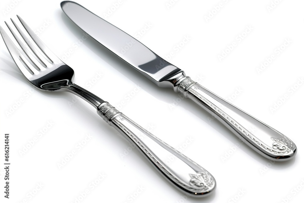 Poster knife and fork isolated on white background. generated by ai.