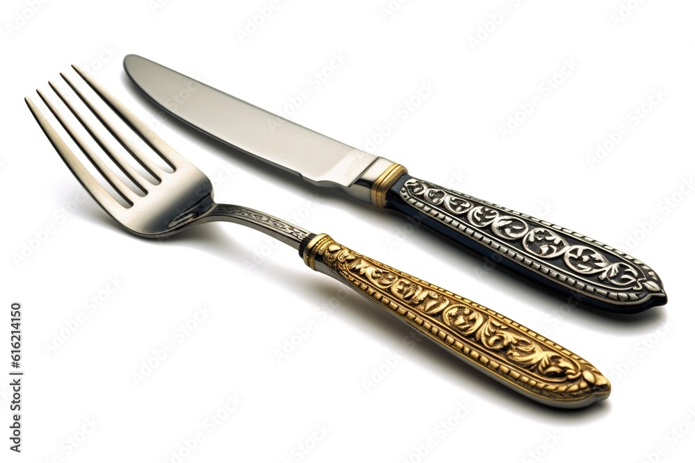 Poster knife and fork isolated on white background. generated by ai.