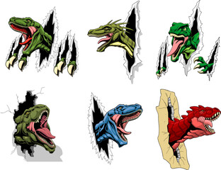 Dinosaurs Mascot Graphic Design. Vector Hand Drawn Collection Set Isolated On Transparent Background © HitToon.com